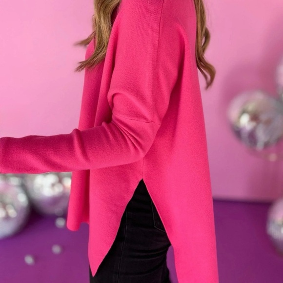 Entro Hot Pink Mock Neck Side Slit Sweater Long Sleeve size S/M - Picture 4 of 11